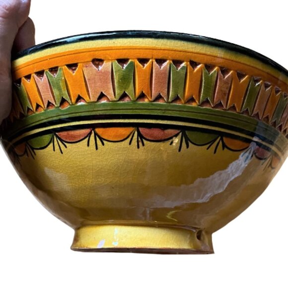 2/$40 Boho large hand painted Morocco clay bowl, signed - Picture 2 of 13
